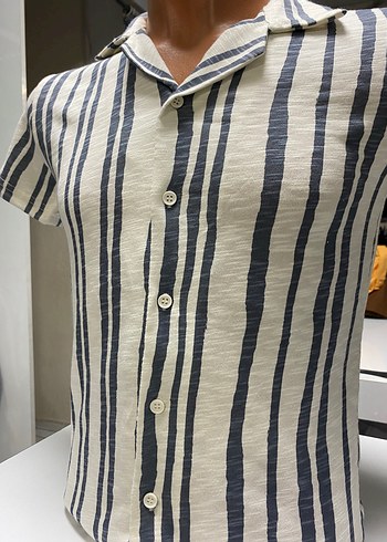 Düğmeli Kısa Kollu Erkek Zebra Desenli Gömlek