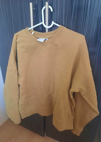Bej Kadın Sweatshirt, Bisiklet Yaka, Salaş Kesim