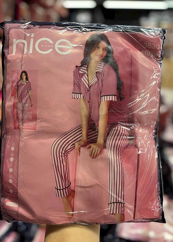 diğer Beden pembe Renk Pembe Desenli Kadın Pijama Takımı