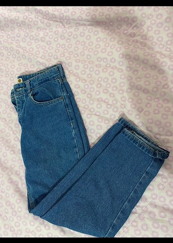 Düğmeli Mavi Kadın Denim Pantolon