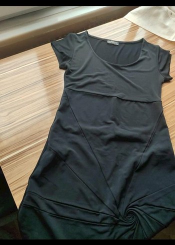 Siyah Drapeli Midi Elbise - Görsel 2