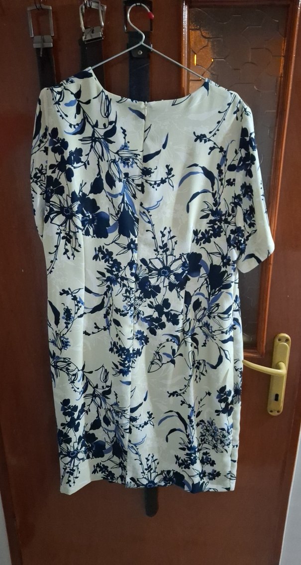 NaraMaxx mavi lacivert çiçekli beyaz elbise - Görsel 2