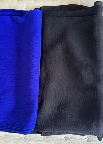 Kadın Mavi Saten  dıyeri sıyah Drapeli Şal - Görsel 2