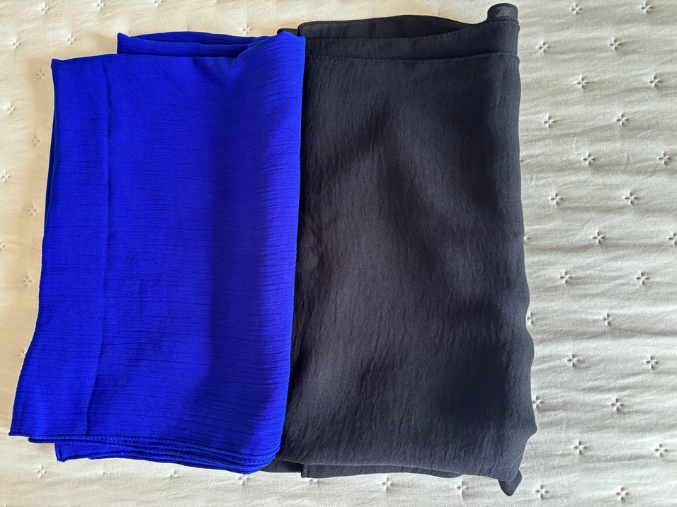 Kadın Mavi Saten  dıyeri sıyah Drapeli Şal - Görsel 2