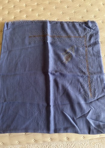 Boncuk İşlemeli Mavi Kot Kadın baş örtu - Görsel 2