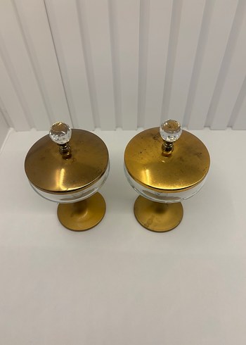 Altın kapaklı cam ayaklı ıkılı şekerlik - Görsel 2