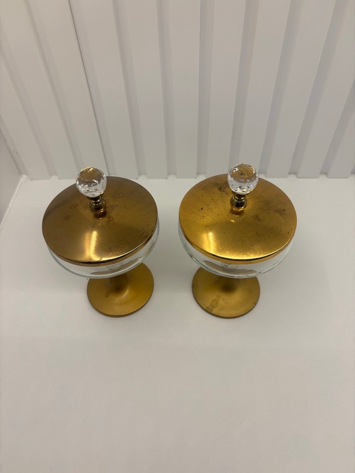 Altın kapaklı cam ayaklı ıkılı şekerlik - Görsel 2