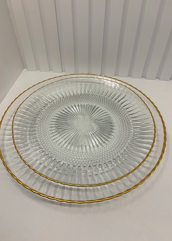 Altın Kenarlı Modern Klasik Cam Tabak ikili set - Görsel 2