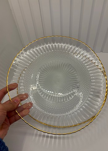 Altın Kenarlı Modern Klasik Cam Tabak ikili set - Görsel 3