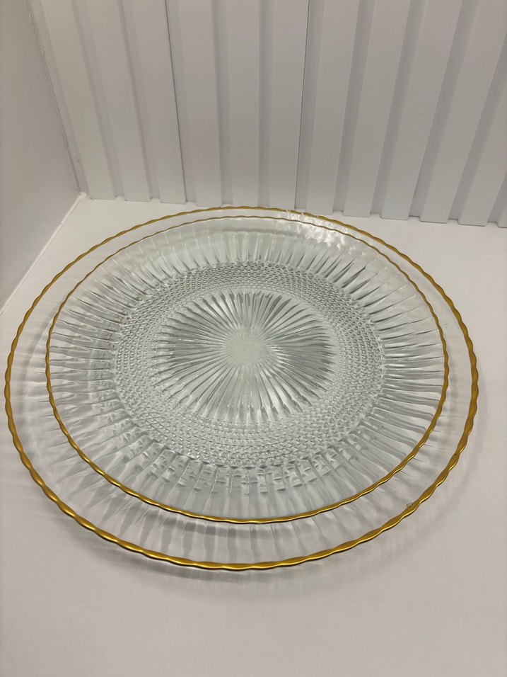 Altın Kenarlı Modern Klasik Cam Tabak ikili set - Görsel 2