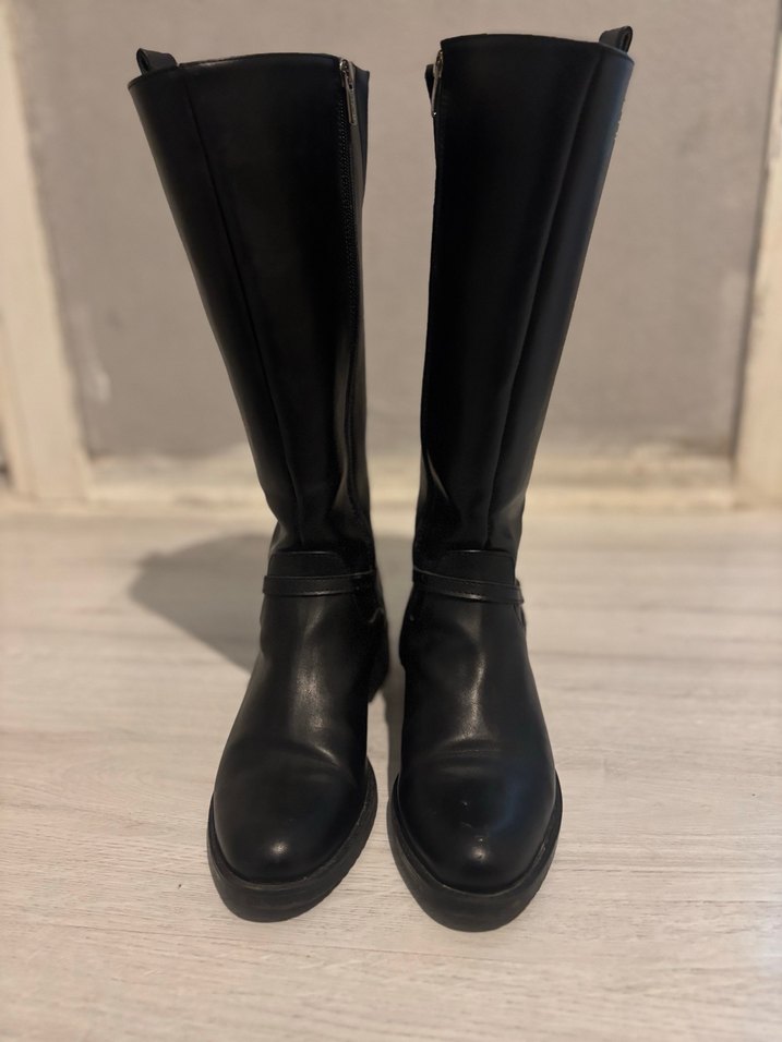 Siyah Topuklu Diz Boyu Kadın Çizme - Görsel 3