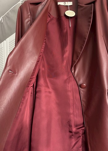 Bordo Deri Kemerli trenç - Görsel 5