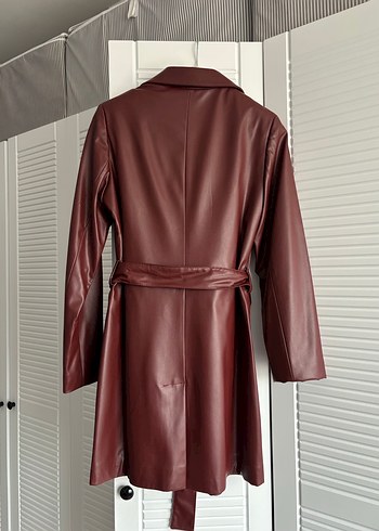 Bordo Deri Kemerli trenç - Görsel 3