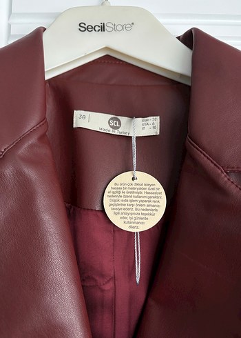 Bordo Deri Kemerli trenç - Görsel 2