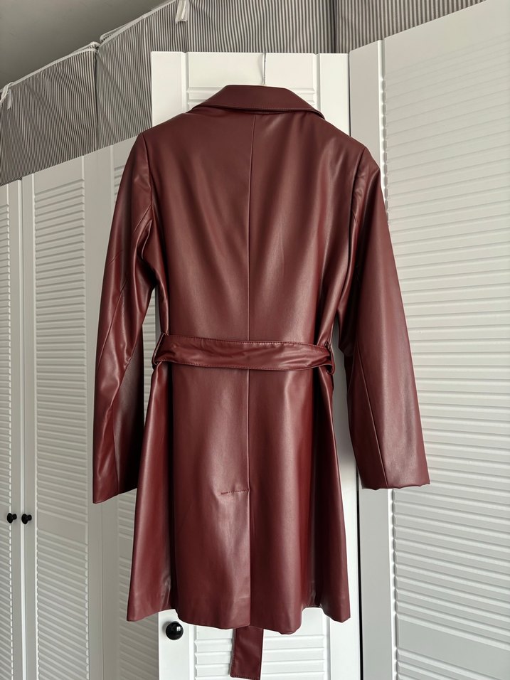 Bordo Deri Kemerli trenç - Görsel 3