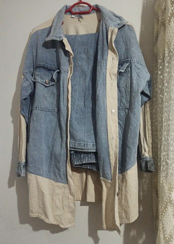 Trendyol & Milla Düğmeli Gri Mavi Kadın Denim Ceket