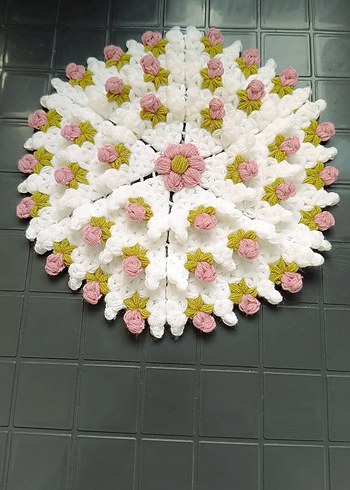 Beden Beyaz Papatya Desenli Banyo lif Seti