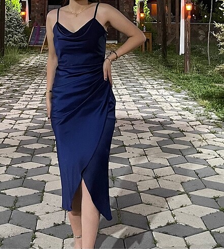 Gece mavisi saten abiye