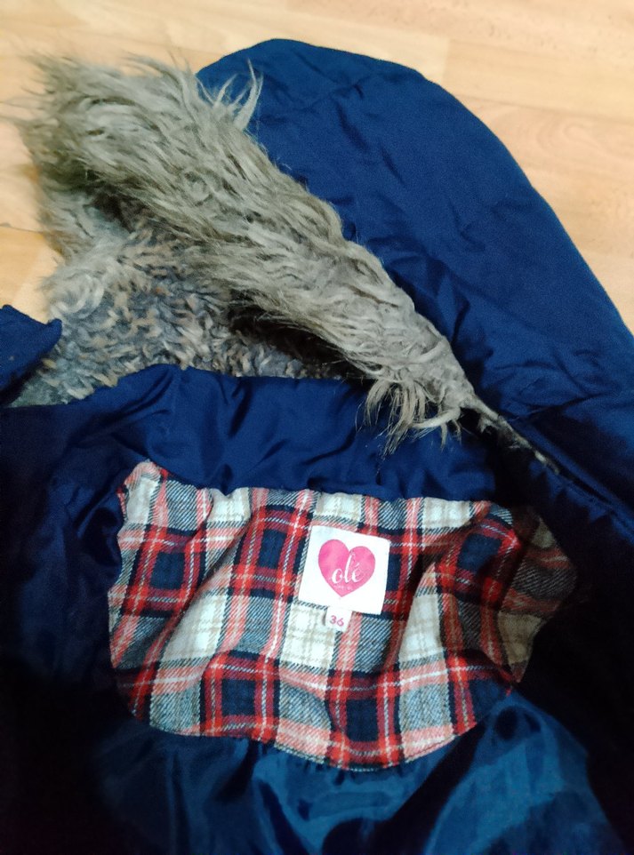 Uzun Kollu Mavi Kapüşonlu Kadın Kışlık Mont sade fermoari bozuk - Görsel 3