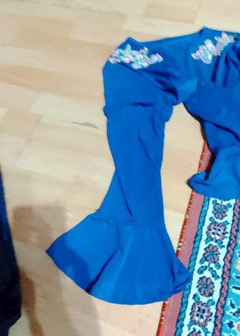 Nakışlı Mavi Uzun Kollu Hamile Tunik - Görsel 3