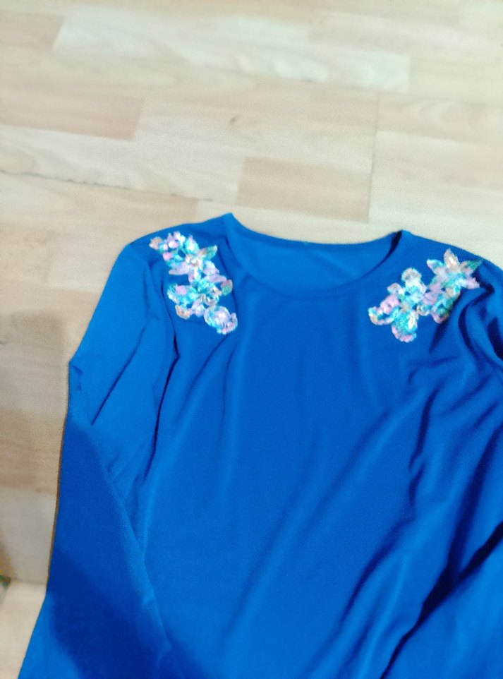 Nakışlı Mavi Uzun Kollu Hamile Tunik - Görsel 2