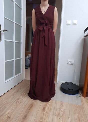 s Beden bordo Renk Uzun bordo elbise 
