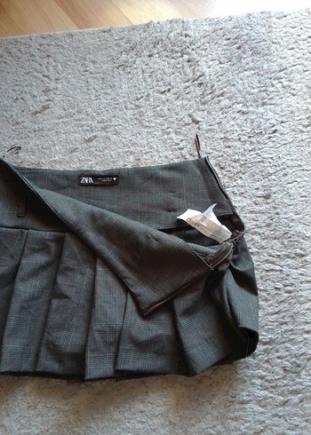 Zara Gri Pilili Midi Etek