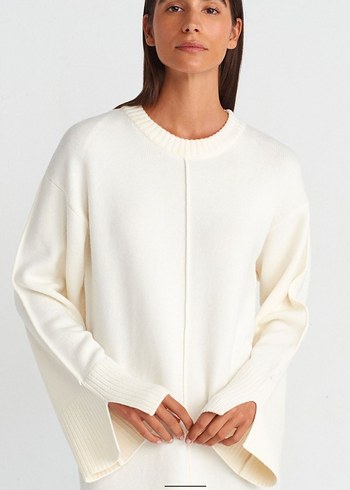 Beyaz Uzun Kollu Örgü Kadın Elbise - Görsel 4