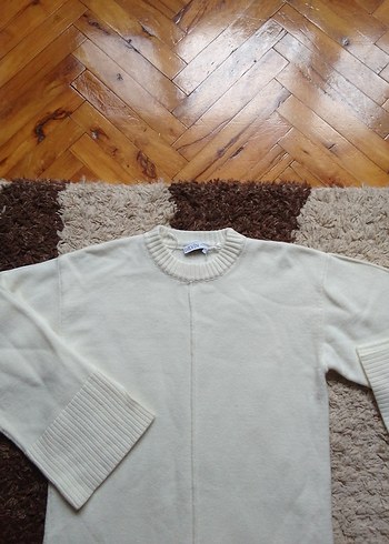 Beyaz Uzun Kollu Örgü Kadın Elbise - Görsel 6