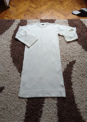 Beyaz Uzun Kollu Örgü Kadın Elbise - Görsel 5