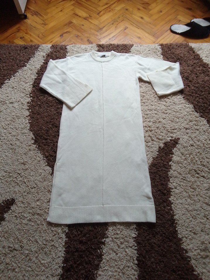 Beyaz Uzun Kollu Örgü Kadın Elbise - Görsel 5