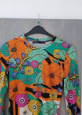 Çiçek Desenli Renkli Uzun Kollu Mini Elbise - Görsel 2