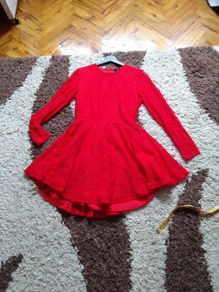 Kırmızı Dantel Uzun Kollu Midi Elbise - Görsel 4