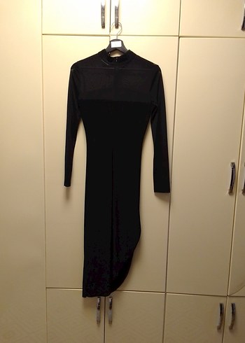 Uzun Kollu Siyah Drapeli Uzun Elbise - Görsel 2