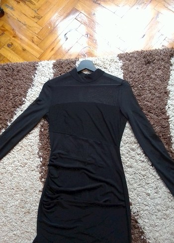 Uzun Kollu Siyah Drapeli Uzun Elbise - Görsel 5