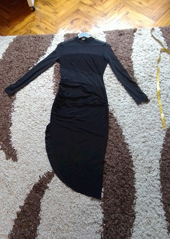 Uzun Kollu Siyah Drapeli Uzun Elbise - Görsel 3