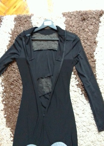 Uzun Kollu Siyah Drapeli Uzun Elbise - Görsel 7