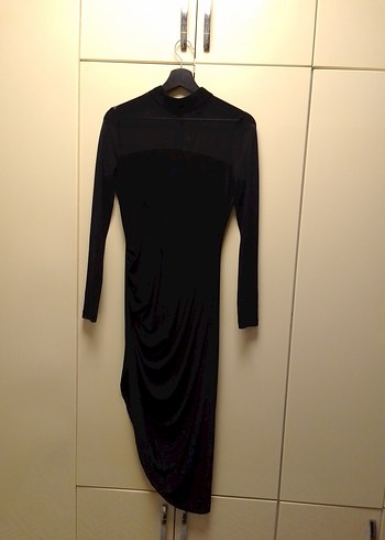 Uzun Kollu Siyah Drapeli Uzun Elbise - Görsel 8