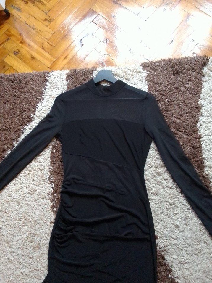 Uzun Kollu Siyah Drapeli Uzun Elbise - Görsel 5