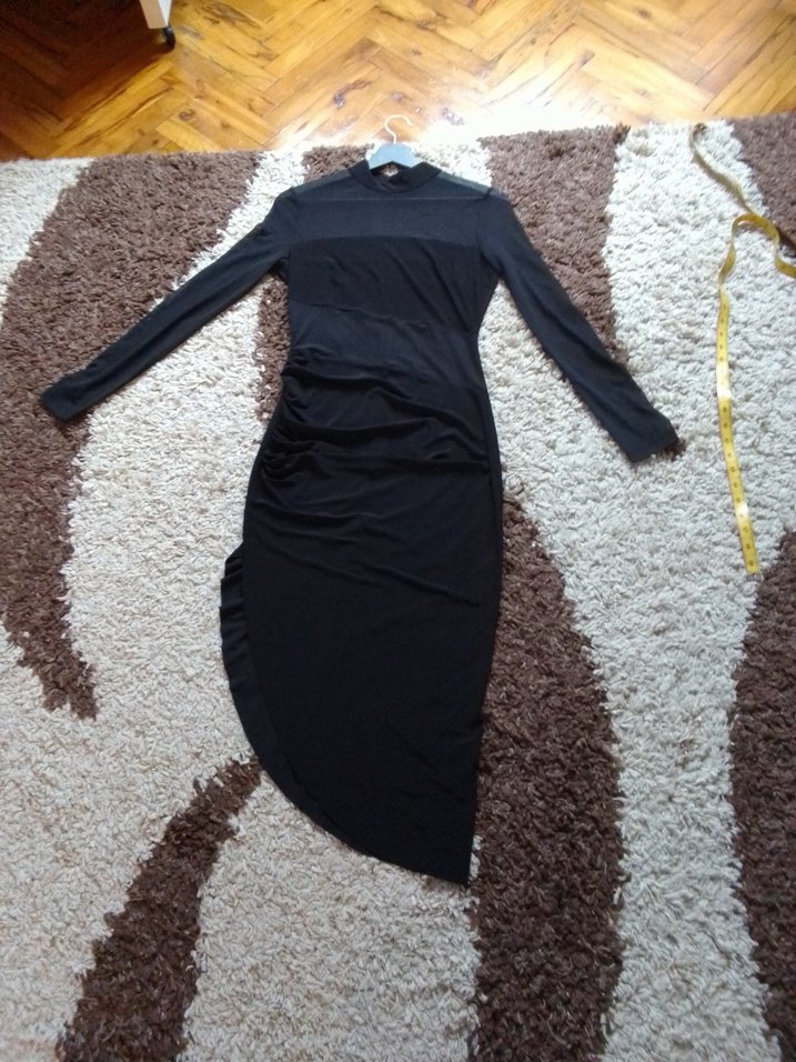 Uzun Kollu Siyah Drapeli Uzun Elbise - Görsel 3