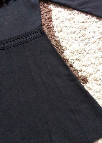 Siyah Uzun Kollu Fırfırlı Triko Elbise - Görsel 3