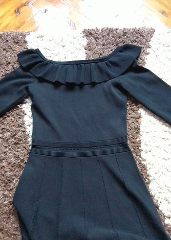 Siyah Uzun Kollu Fırfırlı Triko Elbise - Görsel 6