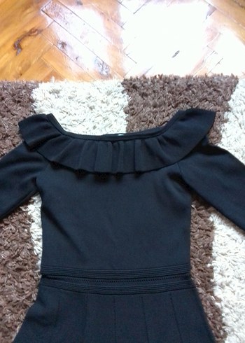 Siyah Uzun Kollu Fırfırlı Triko Elbise - Görsel 4