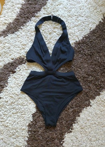 Siyah Strappy Midi Kadın Mayo