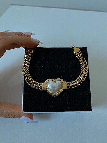 Çelik Gold Sedefli Kalp Bileklik