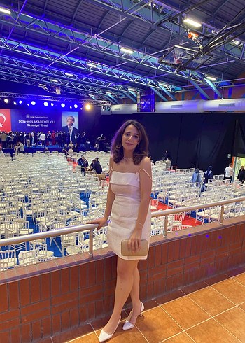 Beyaz Straplez Midi Mezuniyet Elbisesi - Görsel 3