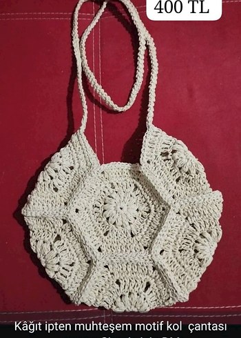 Bej Örgü Bohem Kadın Çantası - Görsel 6