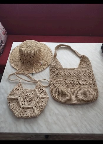 Bej Örgü Bohem Kadın Çantası - Görsel 3