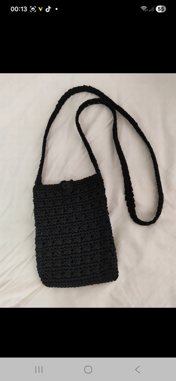 Siyah Örgü Kadın Telefon Çantası - Görsel 3