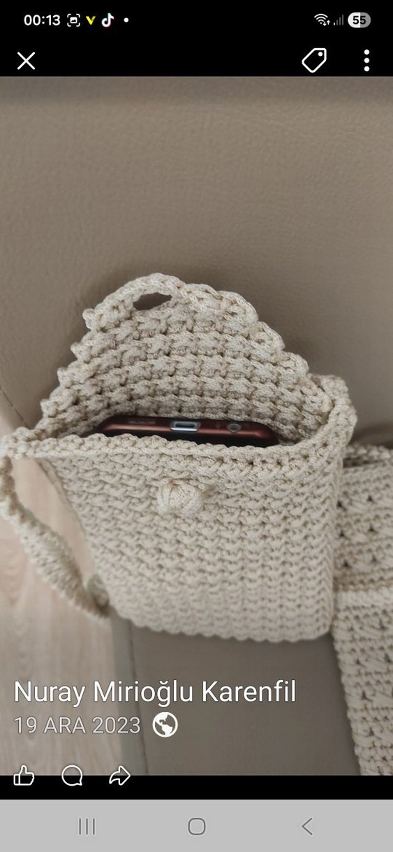 Siyah Örgü Kadın Telefon Çantası - Görsel 5